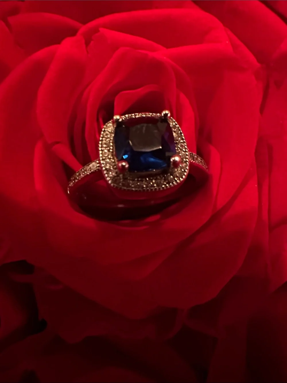 925 silver Created stone halo ring